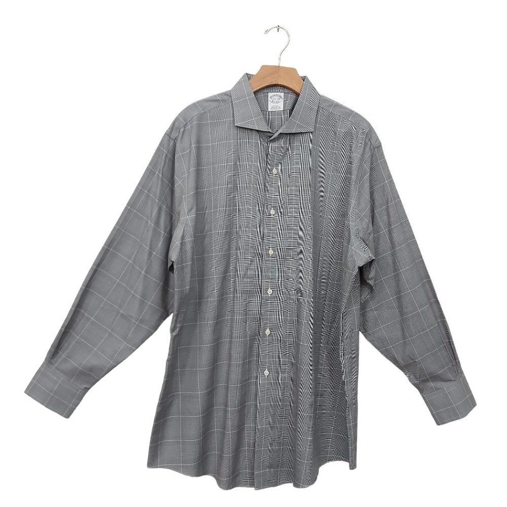 Brooks Brothers Mens Shirt 34 17-1/2 Button Up Long Sleeve Supima Cotton Gray